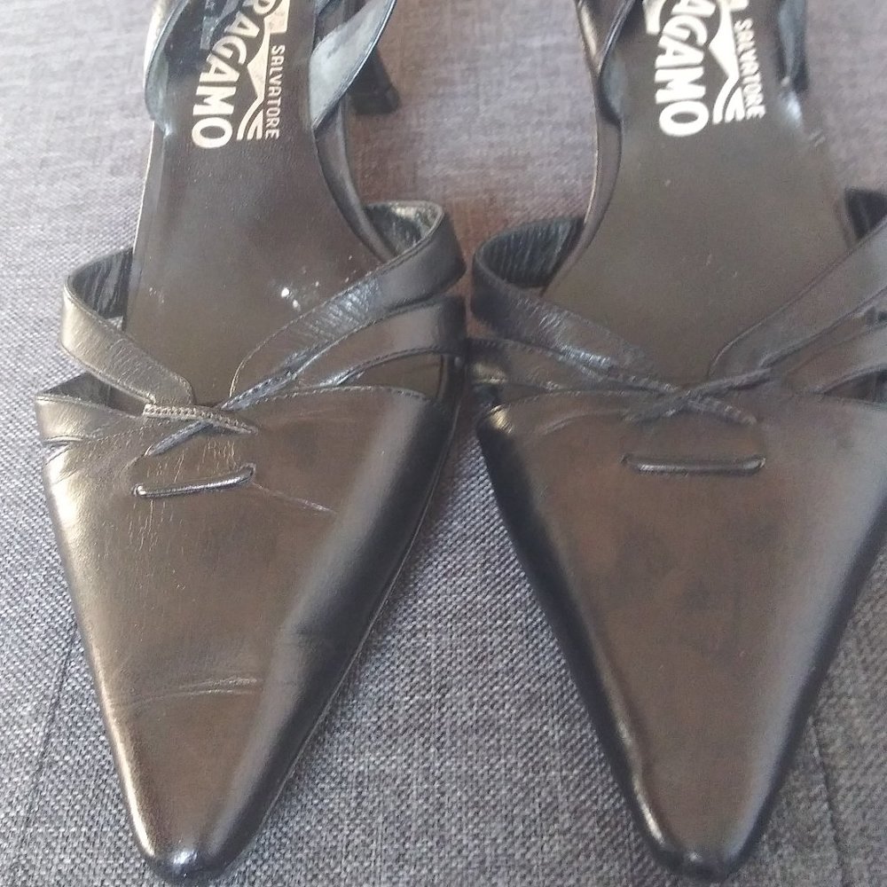 Ferragamo Black Sling Backs Elegant. Size 7